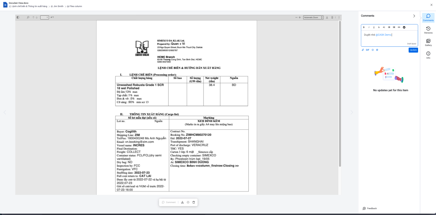 Tự động tạo file chứng từ bằng template, trực tiếp phê duyệt trên hệ thống